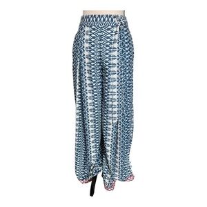 Jealous Tomato Blue White Ikat Bohemian Palazzo Pants Womens Small